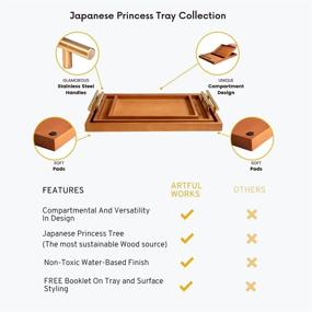 img 2 attached to Rustic Ottoman Coffee Table Tray Set - Wooden 3 Piece Decorative Trays with Gold 👑 Handles and Artistic Brown Finish for Wood Vanity Accents - Small, Medium, Large Japanese Princess Tray Set