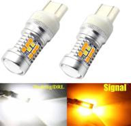 alla lighting 7443 7444na led switchback dual color amber yellow/6000k white turn signal lights/drl ultra bright 2835 28-smd t20 wedge blinker lamps logo