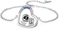 💀 sterling silver nightmare bracelet: jack skellington and sally heart - skull valentines jewelry and christmas gifts for women and girls logo