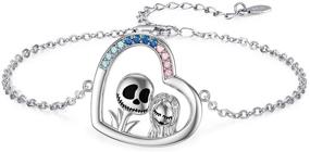 img 4 attached to 💀 Sterling Silver Nightmare Bracelet: Jack Skellington and Sally Heart - Skull Valentines Jewelry and Christmas Gifts for Women and Girls