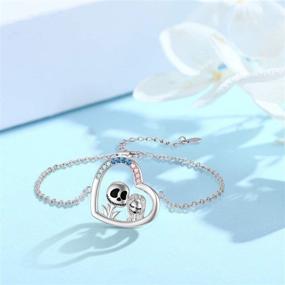 img 3 attached to 💀 Sterling Silver Nightmare Bracelet: Jack Skellington and Sally Heart - Skull Valentines Jewelry and Christmas Gifts for Women and Girls