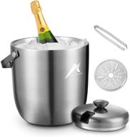 🍹 ice bucket for cocktail bar: stainless steel double wall insulated 2.8l with lid, tongs, strainer & silicone handle pad - silver логотип