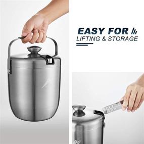 img 1 attached to 🍹 Ice Bucket for Cocktail Bar: Stainless Steel Double Wall Insulated 2.8L with Lid, Tongs, Strainer & Silicone Handle Pad - Silver