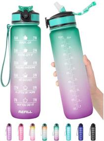 img 4 attached to 💧 Stay Hydrated and Motivated with our 32 oz Motivational Water Bottle with Time Marker & Straw