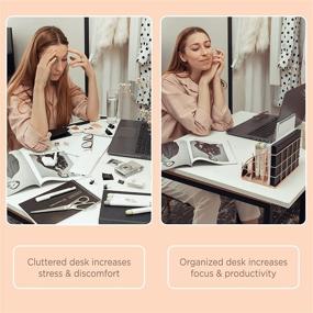 img 2 attached to 🌸 Chic Rose Gold Desk Organizer: Stylish Home Office Accessories & Supplies, Feminine Desktop Stationary Essentials Set with 5 Mesh Caddy Compartments +1 Mini Sliding Drawer