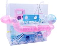 transparent multilevel hamster cage - ideal for hamsters, gerbils - includes free bedding, colorful villa, swing, water bottle, exercise wheel, food dish logo