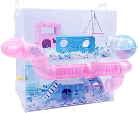 img 4 attached to Transparent Multilevel Hamster Cage - Ideal for Hamsters, Gerbils - Includes Free Bedding, Colorful Villa, Swing, Water Bottle, Exercise Wheel, Food Dish