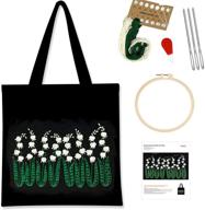 🧵 diy embroidery kit: patterned canvas tote bag for mothers day gifts, arts and crafts supplies, needlepoint kits for adults, beginner-friendly embroidery starter kit with hoop and thread (black) logo