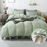 🛏️ annadaif green duvet cover queen size: 3-piece microfiber set with bowknot bow tie - easy care bedding logo