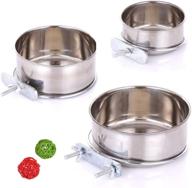 3 pack stainless steel bird feeder bowls: parrot feeding cups with holder for parakeet lovebird conure cockatiels - cage water food dish logo