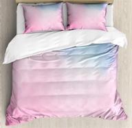 🍭 lunarable blush duvet cover set: fluffy carnival sweets, queen size, azure blue - pastel blue and pink cotton candy effect, 3 piece bedding set with 2 pillow shams logo