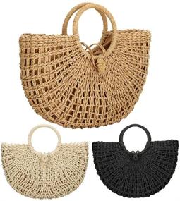 img 1 attached to EROUGE Handbag Rattan Bag Hand Woven Women's Handbags & Wallets for Top-Handle Bags