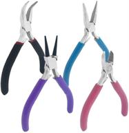 complete 4pcs jewelry pliers set - essential jewelry making kit with round 🔧 nose, needle nose, bent nose, and chain nose pliers for crafts, beading, and wire wrapping logo