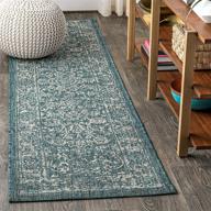 🏞️ jonathan y teal/gray bohemian floral runner rug - 2ft. x 8ft. - textured weave for indoor/outdoor use, ideal for coastal areas, easy to clean, suitable for high traffic areas in living rooms or backyards, non-shedding logo