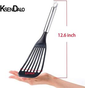 img 1 attached to 🔪 12.6 inch Nonstick Spatula Turner by KSENDALO - Thin Slotted Spatula with Wide Nylon Blade, Lightweight yet Sturdy Kitchen Fish Spatula, Designed for Non-stick Pans - Black (option 1)