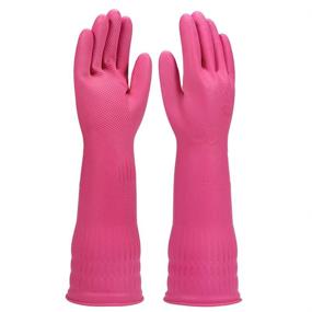 img 4 attached to 🌹 Rose Red Small Rubber Dishwashing Gloves - 3 Pairs for Kitchen & Household Cleaning | Long-lasting, Waterproof, Reusable & Durable