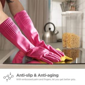 img 1 attached to 🌹 Rose Red Small Rubber Dishwashing Gloves - 3 Pairs for Kitchen & Household Cleaning | Long-lasting, Waterproof, Reusable & Durable