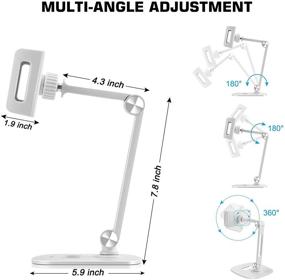 img 2 attached to 📱 B-Land Adjustable Tablet Stand - Desktop Tablet Holder Mount with Foldable Phone Stand, 360° Swivel Phone Clamp Mount Holder - Compatible with 4-13" Tablets/Phones, Nintendo Switch, Kindle - White