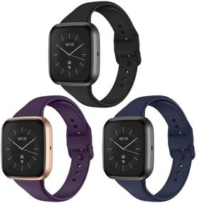 img 4 attached to CAVN 3 шт. Спортивные браслеты - Совместимые с Fitbit Versa 2 / Versa / 🏋️ Versa Lite - Заменяемый узкий силиконовый ремешок, Водонепроницаемый и дышащий браслет для запястья для женщин и мужчин.