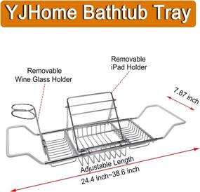 img 3 attached to YJHome Stainless Bathtub Tray Caddy: Expandable Nonslip Bath Table Tray with Wine Glass Holder, iPad Stand, and Luxury Bathroom Accessories