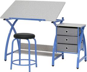 img 1 attached to 🎨 Blue/Spatter Gray SD Studio Designs 2-Piece Comet Center Plus Craft Table and Stool Set with Adjustable Top and Ample Storage