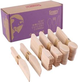 img 3 attached to 🥄 Gmark Disposable Wooden Cutlery 200pcs Set - Biodegradable Utensils - 80 Forks, 80 Spoons, 40 Knives - Ideal for Parties, Events, BBQ, Weddings, Picnics - GM1046