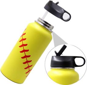 img 3 attached to 🥎 Yellow Softball 32 oz Water Bottle - Flask Sports, 2 Lids, Double Wall Vacuum Insulated Stainless Steel Tumbler for Hot/Cold Drinks (32oz)