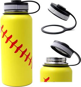 img 2 attached to 🥎 Yellow Softball 32 oz Water Bottle - Flask Sports, 2 Lids, Double Wall Vacuum Insulated Stainless Steel Tumbler for Hot/Cold Drinks (32oz)