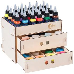 img 2 attached to 🎨 OPHIR Wooden Paint Organizer: 2-Drawer Pigments Holder Rack with 48 Removable Grids for Model Parts, Ink Bottles, DIY Tools, Pens, Pencils