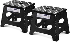 img 4 attached to Acko 11 inch Folding Step Stool: Lightweight, 2 Pack, Non-Slip, Foldable Stools for Kitchen, Bathroom, Bedroom - Black (2 Pack)