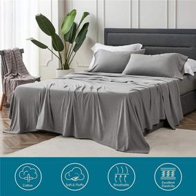 img 3 attached to 🛏️ Bedsure Jersey Knit Sheets Queen Set - Ultra-Soft 100% Cotton T Shirt Bed Sheets for Queen Size Bed, Light Grey, 4 PC Cotton Stretchy Sheets: Superior Quality and Comfort