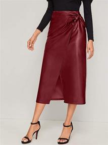 img 1 attached to 🔥 Elevate Your Style with SweatyRocks Women's Elegant High Waist Knot Side Wrap PU Leather Midi Skirt