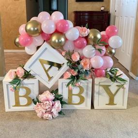 img 3 attached to 🎉 Развей свою креативность с помощью украшений для вечеринки Baby Shower Boxes - DIY 4 шт. белых детских блоков с 27 буквами для незабываемого показа пола, дней рождения и вечеринок для малышей!