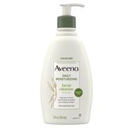 aveeno daily moisturizing facial cleanser with non-gmo oat, hydrating face wash for soft & supple skin, free of parabens, sulfates, fragrance, dyes, and soap, 12 fl. oz logo