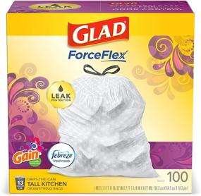 img 4 attached to 🗑️ Glad ForceFlex Tall Kitchen Drawstring Trash Bags 13 Gallon, White Trash Bag with Gain Moonlight Breeze Scent and Febreze Freshness - 100 Count (Package May Vary)