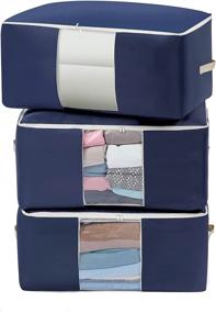 img 4 attached to 👕 Blue Oxford Fabric Clothes Storage Bag, 3 Pack, Large Capacity Organizer for Blankets, Bedding, Comforters - Reinforced Handle, Sturdy Zipper, Clear Window - Homman, 84L