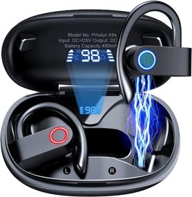 img 4 attached to 🎧 Wireless Earbuds - True Wireless Sports Headphones with Digital Display | 48hrs Playtime | Stereo Deep Bass | Waterproof | Built-in Mic | for Gym, Sports, Running