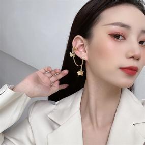 img 3 attached to 🦋 Cuff Chain Earrings for Women - TIANBANGSHI Cuff Earrings with Long Chain Tassel and Butterfly Detail, Draping Chain Stud Earrings for Girls - Ideal Gifts