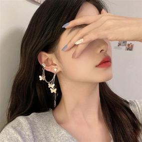 img 1 attached to 🦋 Cuff Chain Earrings for Women - TIANBANGSHI Cuff Earrings with Long Chain Tassel and Butterfly Detail, Draping Chain Stud Earrings for Girls - Ideal Gifts