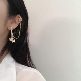 img 2 attached to 🦋 Cuff Chain Earrings for Women - TIANBANGSHI Cuff Earrings with Long Chain Tassel and Butterfly Detail, Draping Chain Stud Earrings for Girls - Ideal Gifts