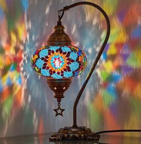 img 3 attached to 💙 DEMMEX 2020 Turkish Moroccan Mosaic Table Lamp with US Plug & Socket, Handmade Swan Neck Table Night Lamp, Tiffany Decorative Lamp Light for Bedside Desk, Blue