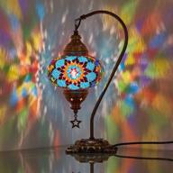 💙 demmex 2020 turkish moroccan mosaic table lamp with us plug & socket, handmade swan neck table night lamp, tiffany decorative lamp light for bedside desk, blue логотип