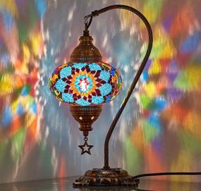 img 1 attached to 💙 DEMMEX 2020 Turkish Moroccan Mosaic Table Lamp with US Plug & Socket, Handmade Swan Neck Table Night Lamp, Tiffany Decorative Lamp Light for Bedside Desk, Blue