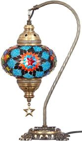 img 2 attached to 💙 DEMMEX 2020 Turkish Moroccan Mosaic Table Lamp with US Plug & Socket, Handmade Swan Neck Table Night Lamp, Tiffany Decorative Lamp Light for Bedside Desk, Blue