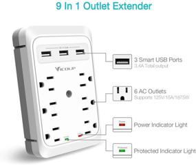 img 3 attached to VICOUP Multi Outlet Extender: Surge Protector with 3 USB Ports for Home and Office - Essential USB Outlet Adapter Splitter