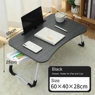 🖥️ black top white legs lap desk with storage drawer, phone and cup holder - foldable laptop bed tray table for working, writing, gaming, and drawing logo