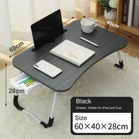 img 4 attached to 🖥️ Black Top White Legs Lap Desk with Storage Drawer, Phone and Cup Holder - Foldable Laptop Bed Tray Table for Working, Writing, Gaming, and Drawing