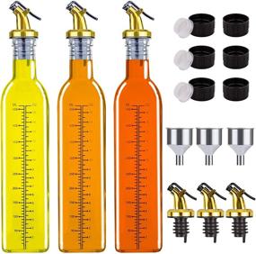 img 4 attached to Yesland 3 Pack Olive Oil Dispenser Bottle Set - 17 oz Vinegar Cruet Glass Bottles with Pourers, Funnel, and Lids - Olive Oil Carafe Decanter for Kitchen and BBQ: Stylish and Convenient