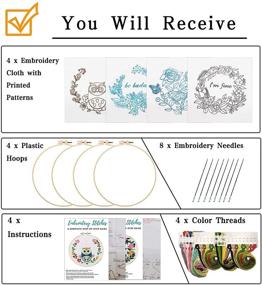 img 3 attached to 🧵 Nuberlic 4 Pack Embroidery Kit Cross Stitch Kits for Adults Handmade Crafts - Includes 4 Embroidery Cloth with Patterns, 4 Embroidery Hoops, Assorted Color Threads, and Needles