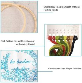 img 1 attached to 🧵 Nuberlic 4 Pack Embroidery Kit Cross Stitch Kits for Adults Handmade Crafts - Includes 4 Embroidery Cloth with Patterns, 4 Embroidery Hoops, Assorted Color Threads, and Needles